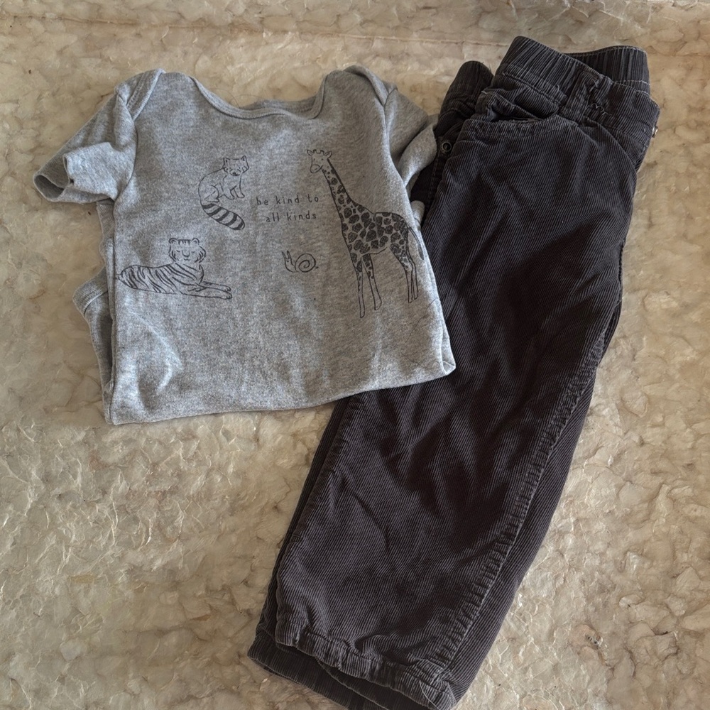 Gray Animal Print Shirt and Dark Pants Set